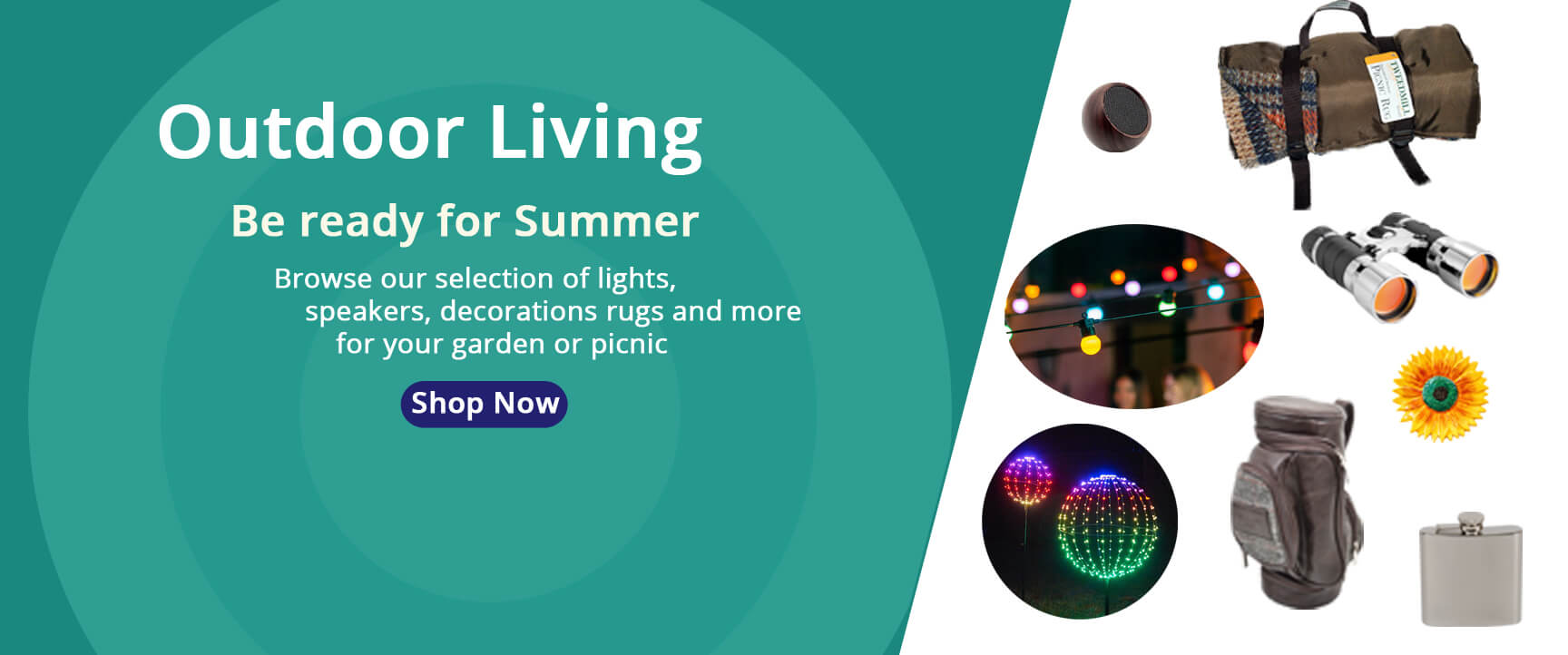 Get ready for Summer with our selection of picnic rugs garden lights and decorations speakers and much more