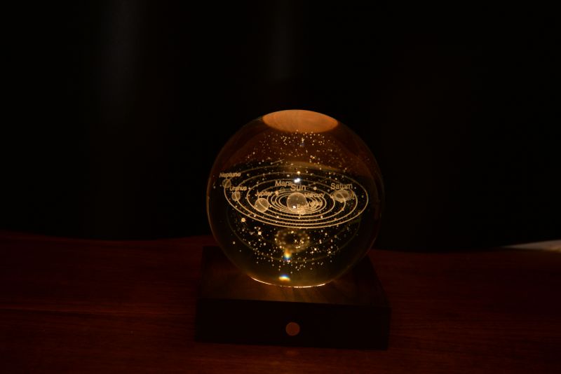 Gingko Large Amber Crystal Ball Night Light choice of Saturn or Solar System