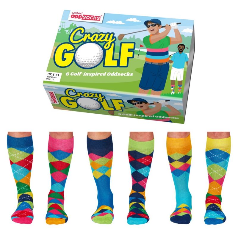 United Oddsocks Fore! Box of 6 golf themed odd socks